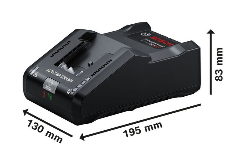 Зарядно устройство за акумулатори Bosch GAL 18V-160 с активно въздушно охлаждане.