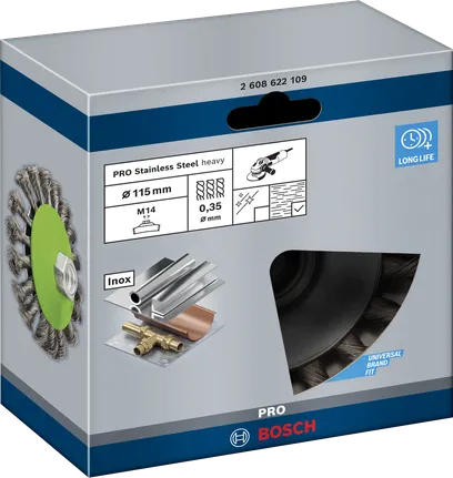 Четка за скосяване Bosch PRO от неръждаема стомана 115 x 0,35 мм.