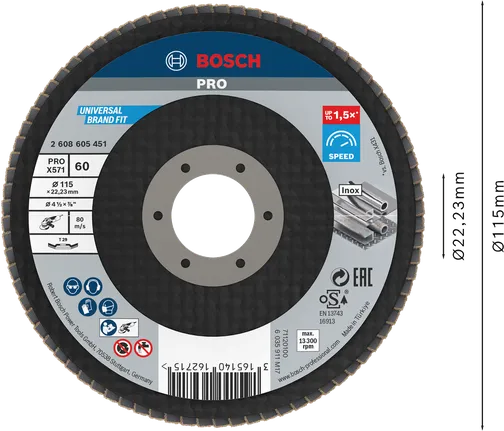 Ламелен диск Bosch PRO X571, ъглов 115 мм G60 за метал.