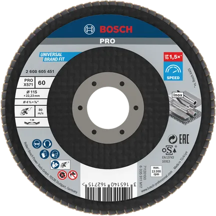 Ламелен диск Bosch PRO X571 115 мм G60 за шлайфане на метал.