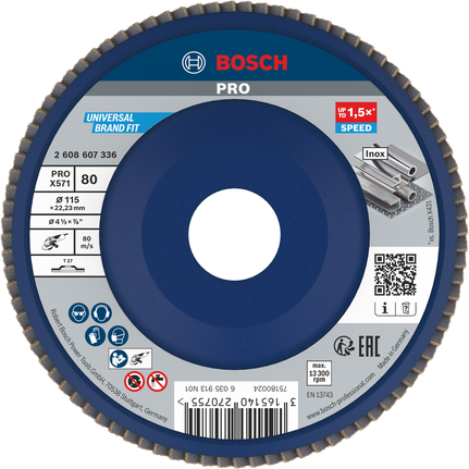 Ламелен диск Bosch PRO X571 115 мм G80 за шлайфане на метал.