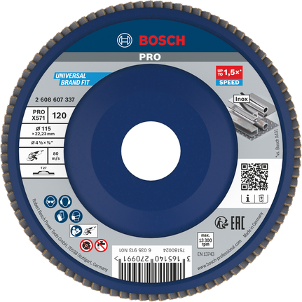 Ламелен диск Bosch PRO X571 115 мм G120 за шлайфане на метал.