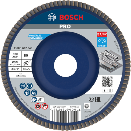 Ламелен диск Bosch PRO X571 125 мм G80 за шлайфане на метал.