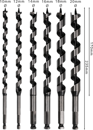 Комплект свредла за дърво Bosch PRO L235, 6 размера за пробиване.