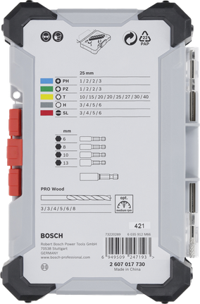 Комплект от 35 екстра твърда отвертка и PRO свредла за дърво Bosch .