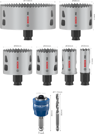 Комплект боркорони Bosch PRO Multi Material PC Plus, 8 размера.