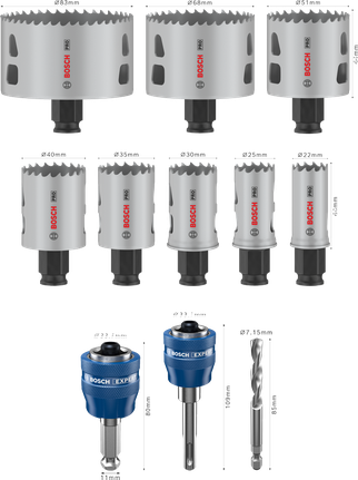Комплект боркорони Bosch PRO Multi Material PC Plus, 11 размера.