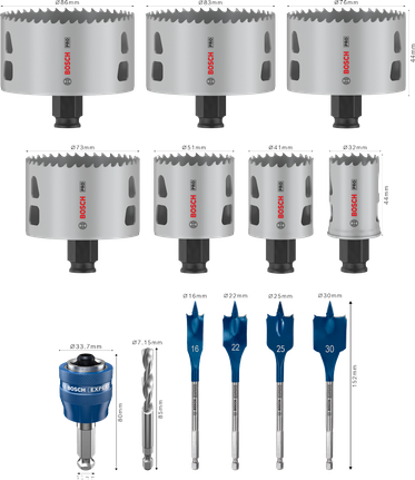 Комплект боркорони Bosch PRO Multi Material PC Plus, 13 части.