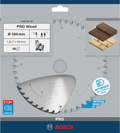 Акумулаторен циркуляр Bosch PRO Wood 184×1.6×16 мм T48.