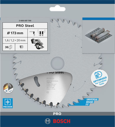 Циркулярен диск Bosch PRO Steel 173 мм за акумулаторни инструменти.
