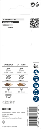 Комплект Bosch PRO Laminate с Т-образна дръжка за прободен трион за материал с дебелина 1,5–15 мм.