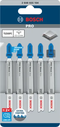 Комплект ножове за прободен трион Bosch PRO Metal thin T121GFC, 92 мм.