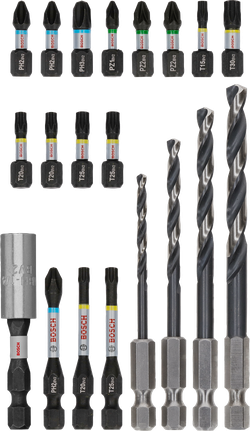 Комплект ударни перфоратори Bosch PRO Impact Metal, 20 части, за пробиване и завинтване.