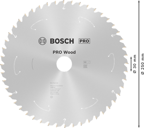 Диск за циркуляр Bosch PRO Wood 250 мм 48 зъба.
