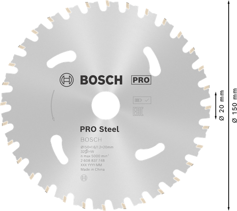 Циркулярен диск Bosch PRO Steel 150 мм за акумулаторни инструменти.