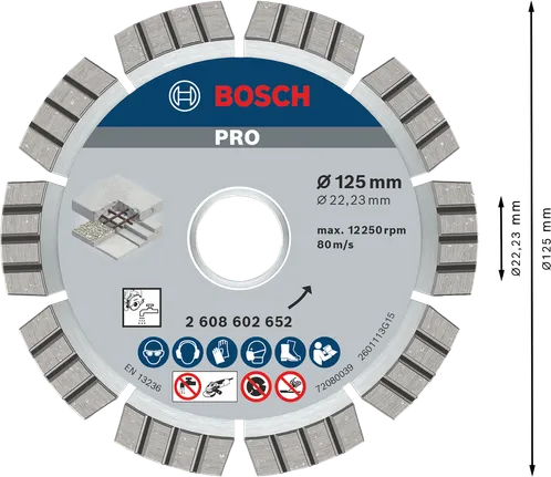 Диамантен диск Bosch PRO Concrete 125 мм за рязане на бетон.