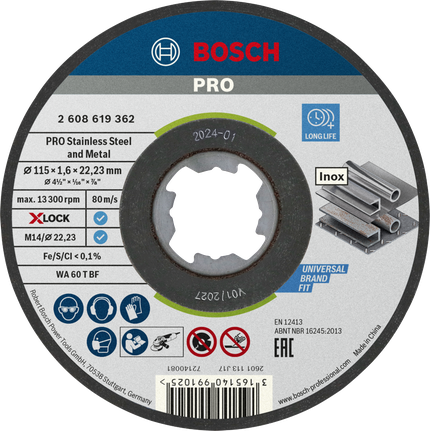 Режещ диск Bosch PRO за неръждаема стомана и метал X-Lock.