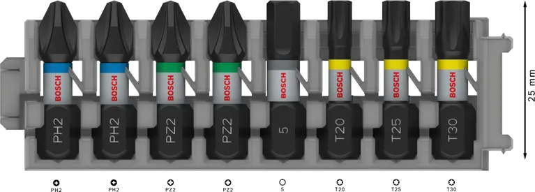 Комплект битове за ударна отвертка Bosch PRO, 8 броя, 25 мм.