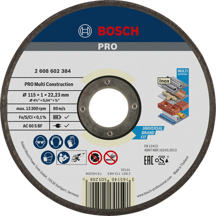 Режещ диск Bosch PRO Multi Material, 115 мм за универсална употреба.