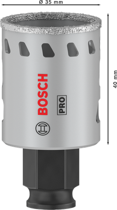 Боркорона Bosch PRO Tile PC Plus 35 мм за прецизно рязане на плочки.