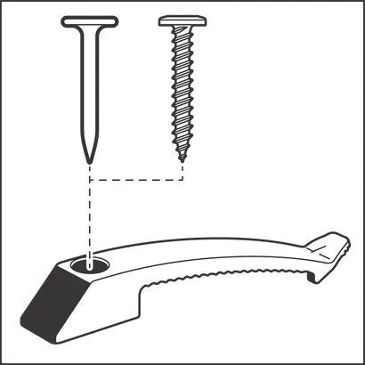 Показани са пирон и винт над монтажна скоба, илюстриращи опциите за монтаж.
