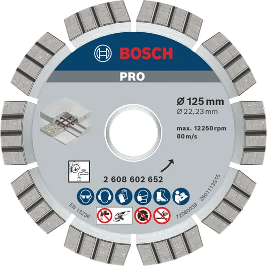 Диамантен диск Bosch PRO Concrete 125 мм за рязане на бетон.