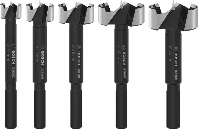 Комплект свредла Bosch EXPERT Wood Forstner, 5 части за прецизно пробиване на дърво.