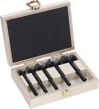 Комплект свредла Bosch EXPERT Wood Forstner в дървена кутия.