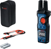 Цифров мултицет Bosch GFM 1000 с кутия и измервателни кабели.