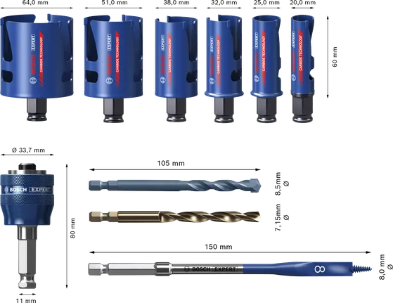 Комплект боркорони Bosch EXPERT Construction Material Power Change Plus, 10 части.