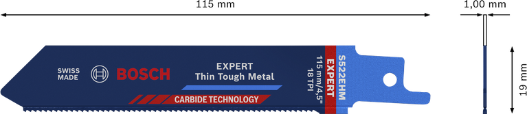 Нож за реципрочно трион Bosch EXPERT Thin Tough Metal S 522 EHM от карбид.