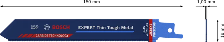 Нож за трион Bosch EXPERT Thin Tough Metal S 922 EHM за рязане на тънък метал.
