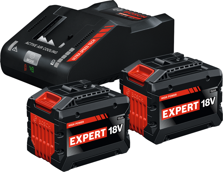 Стартов комплект Bosch с две батерии 18V 15Ah и зарядно устройство.