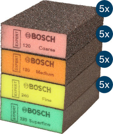 Комплект шлифовъчни блокове Bosch EXPERT S471, от едро до супер фино шлифоване.