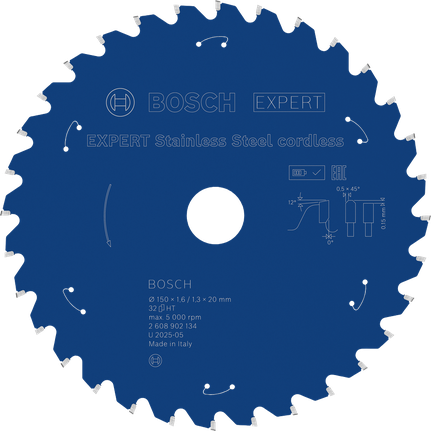 Акумулаторен циркулярен диск от неръждаема стомана Bosch EXPERT, 150 мм, 32 зъба.