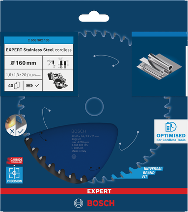 Акумулаторен циркуляр Bosch EXPERT от неръждаема стомана, 160 мм.