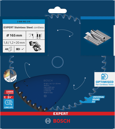 Акумулаторен трион Bosch EXPERT от неръждаема стомана 165 мм T48.