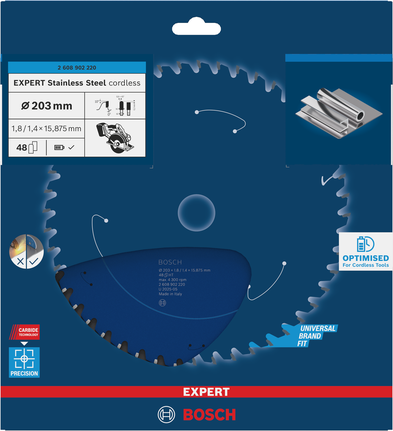 Акумулаторен циркулярен диск от неръждаема стомана Bosch EXPERT, 203 мм.