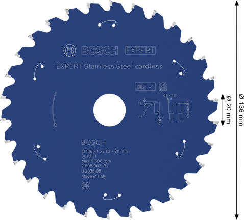 Акумулаторен циркуляр Bosch EXPERT от неръждаема стомана, диаметър 136 мм.