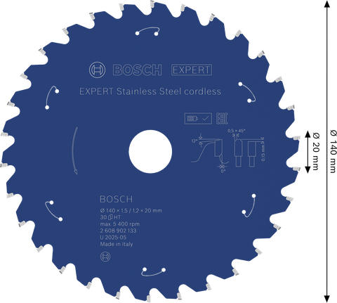 Акумулаторен циркулярен диск от неръждаема стомана Bosch EXPERT 140 мм.