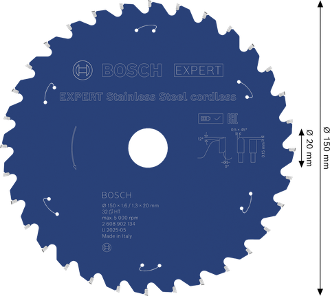 Акумулаторен циркуляр Bosch EXPERT от неръждаема стомана, 150 мм.