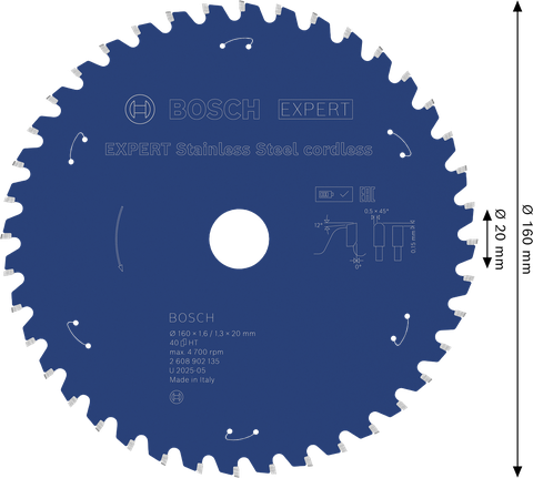 Акумулаторен циркулярен диск Bosch EXPERT от неръждаема стомана.
