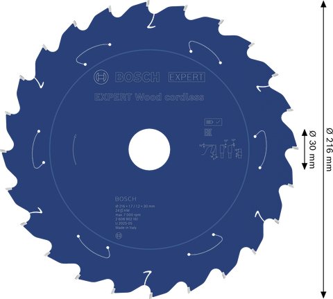 Акумулаторен циркуляр Bosch EXPERT Wood, диаметър 216 мм.