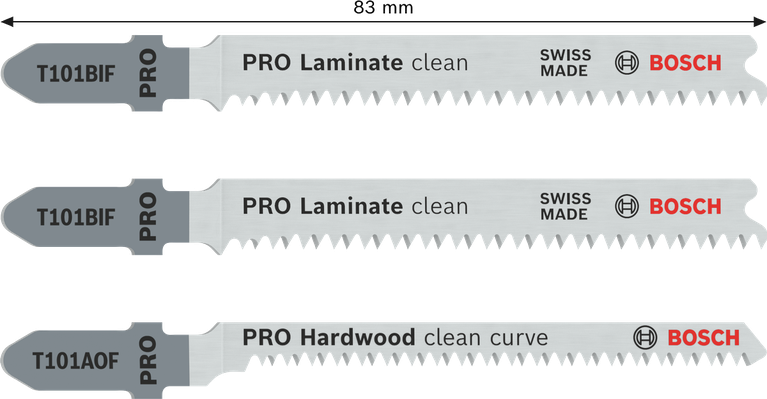 Комплект ножове за прободен трион Bosch PRO Laminate с Т-образна опашка, 3 броя.