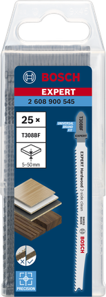 Ножове за прободен трион Bosch EXPERT Hardwood 2-странно почистване T308BF, 25 броя.
