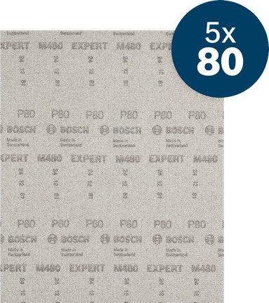 Шлифовъчна мрежа Bosch EXPERT M480 G80, пакет от 5 листа.