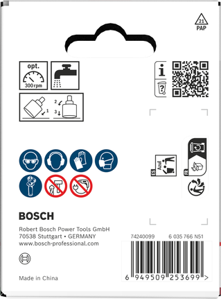 Боркорона за плочки Bosch с въртящ се боркорез 74 x 40 мм, опаковка.