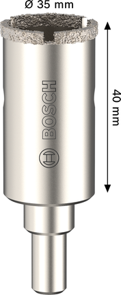 Боркорона за плочки Bosch с въртящ се бор 35x40 мм за пробиване на плочки.
