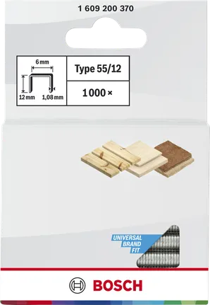 Тесни скоби за дърво Bosch тип 55/12, опаковка от 1000 броя.