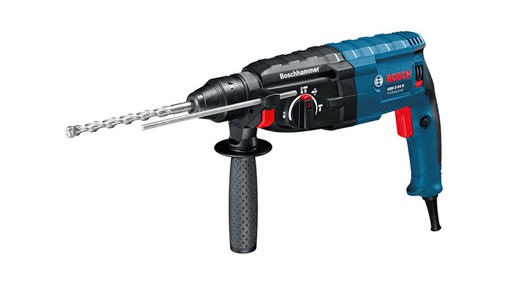 Бош професионален перфоратор с черен и син дизайн.